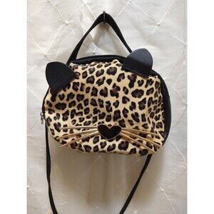 GIRLS BLACK CHEETAH FACE CROSSBODY PURSE PLAY PRETEND TOYS CUTE WILD ANIMAL BAG